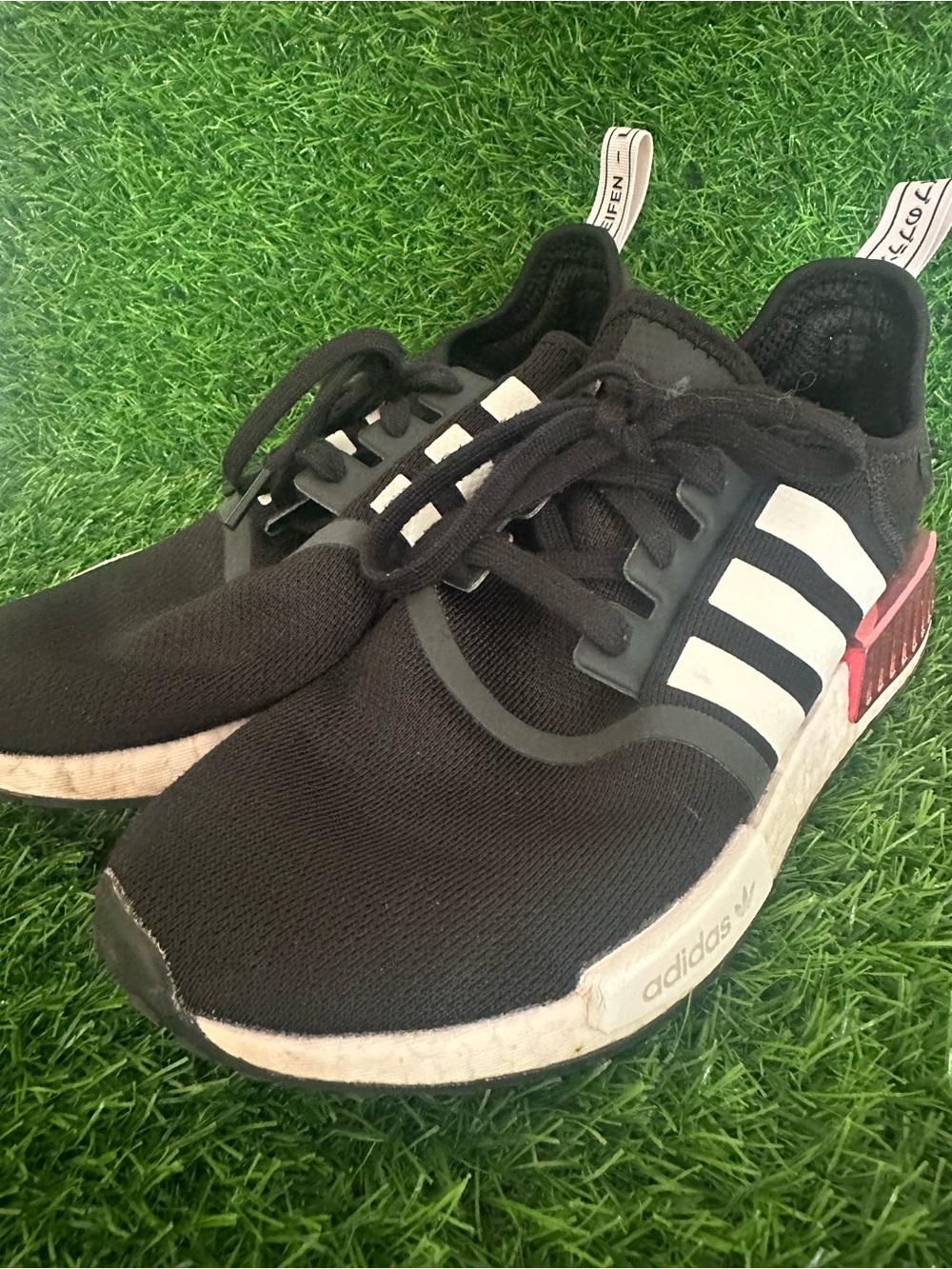 adidas Black White Running Sneakers with Red Heel Accent